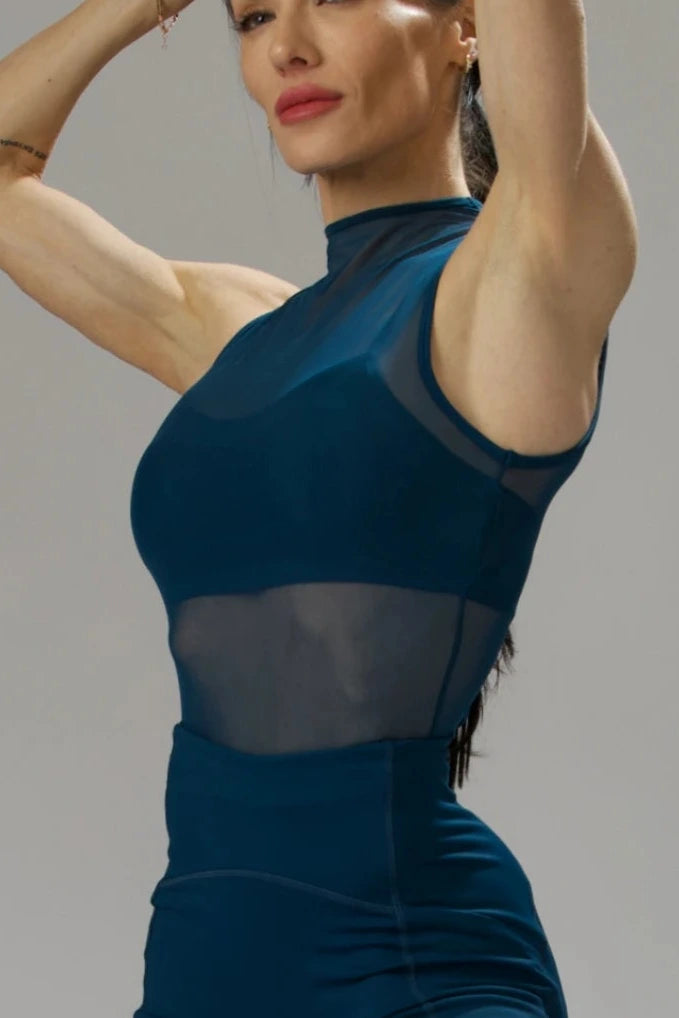 Sculpted Mesh Mockneck Crop Top