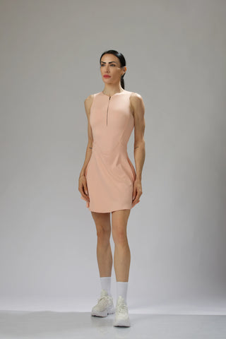 Performance Mesh Back Zip Dress with Built-In Shorts & Pockets