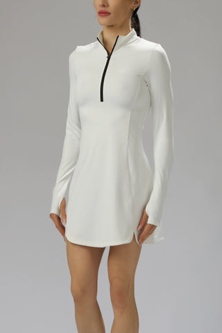 long sleeve tennis dress Performance Long-Sleeve Tennis & Pickleball Dress with Shorts & Pockets – Reaux